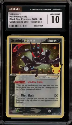 Pokemon Greninja Gold Star Celebrations ETB Black Star Holo Promo SWSH144 CGC 10 - Image 1