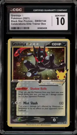 Pokemon Greninja Gold Star Celebrations ETB Black Star Holo Promo SWSH144 CGC 10 - Image 1