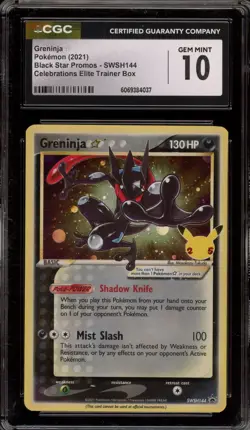 Pokemon Greninja Gold Star Celebrations ETB Black Star Holo Promo SWSH144 CGC 10 - Image 1