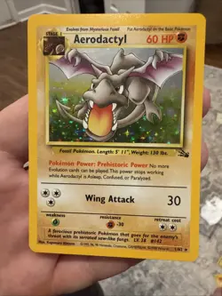 Pokemon TCG Aerodactyl Fossil Holo Card 1/62 Unlimited Rare, LP/NM Condition - Image 1