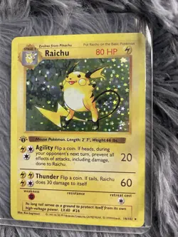 Rare Raichu Pokemon Card TCG Shiny Holo Base Set 26|150 Pikachu Collection Gift - Image 1