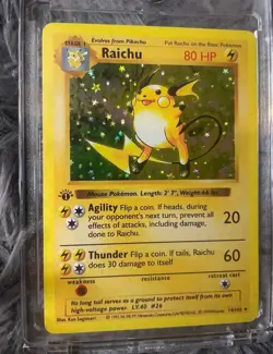 Rare Raichu Pokemon Card TCG Shiny Holo Base Set 26|150 Pikachu Collection Gift - Image 3