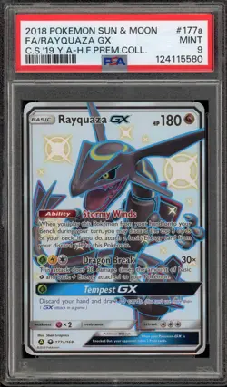 Pokemon Rayquaza GX Hidden Fates Premium Coll. Full Alt Art Promo #177a PSA 9 - Image 1