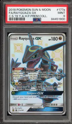 Pokemon Rayquaza GX Hidden Fates Premium Coll. Full Alt Art Promo #177a PSA 9 - Image 1