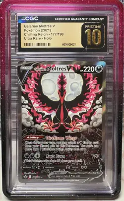 CGC 10 PRISTINE Galarian Moltres V 177/198 Pokemon Chilling Reign w Graded Guard - Image 1