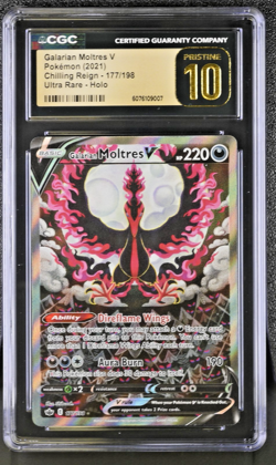CGC 10 PRISTINE Galarian Moltres V 177/198 Pokemon Chilling Reign w Graded Guard - Image 2