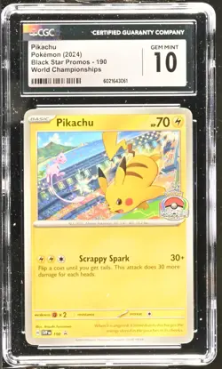 CGC 10 Pikachu 190 World Championships Black Star Promo Pokemon Card - Image 1