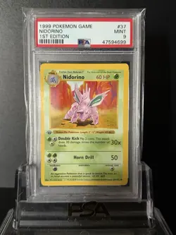 Pokemon TCG Nidorino Base Set 37/102 1st Edition Shadowless Uncommon PSA 9 - Image 1