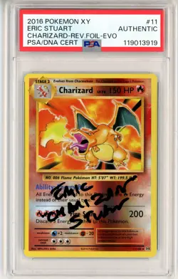 PSA Eric Stuart Signed Charizard 11/108 Evolutions Reverse Holo Pokemon TCG 2016 - Image 1
