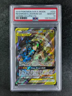 2019 Pokemon RESHIRAM & ZEKROM GX 222/236 Cosmic Eclipse Ultra Rare ENG PSA 10 - Image 1