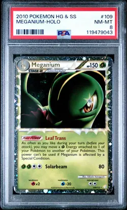 2010 POKEMON HEARTGOLD MEGANIUM PRIME #109 ULTRA RARE PSA 8 NM #119479043 - Image 1