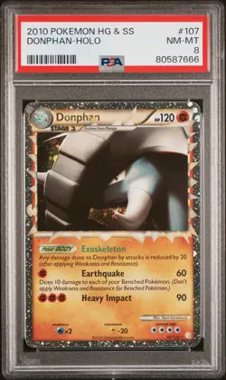 2010 POKEMON HEARTGOLD DONPHAN PRIME #107 ULTRA RARE PSA 8 NM-MINT #80587666 - Image 1