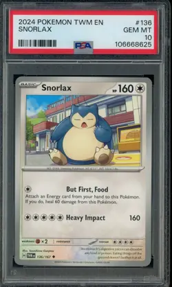 2024 Pokemon Twilight Masquerade English #136 Snorlax PSA 10 GEM MINT - Image 1