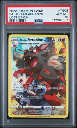 PSA 10 Hisuian Arcanine TG08/TG30 Lost Origin Trainer Gallery Ultra Pokemon Card - Image 1