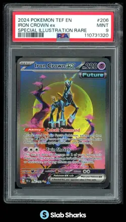 2024 POKEMON TEF EN #206/162 IRON CROWN EX SPECIAL ILLUSTRATION RARE PSA 9 - Image 1
