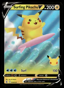Surfing Pikachu V Celebrations 008/025 Pokemon Card TCG - Image 1