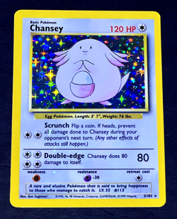 1999 Pokemon CHANSEY Base Set HOLO RARE Unlimited Edition Card 3/102 WotC NM - Image 1
