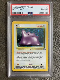 Pokemon Fossil Set Ditto #3/62 PSA 8 Near Mint Holo Set Card WOTC Rare - Image 1