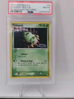 Pokemon 2004 Team Rocket Returns Spinarak Rev Foil #78 PSA 8 - Image 1