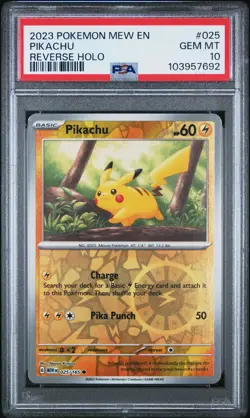2023 POKEMON MEW EN-151 REVERSE HOLO #025 PIKACHU PSA 10 - Image 1