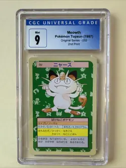 1997 Pokemon Meowth Topsun Green Back 2nd Print #052 CGC 9 Mint - Image 1
