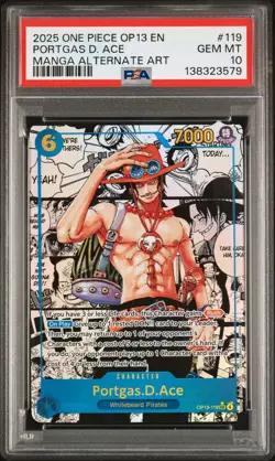 One Piece Card Game TCG Carrying On His Will Portgas.D.Ace OP13-119 Manga PSA 10 - Image 1