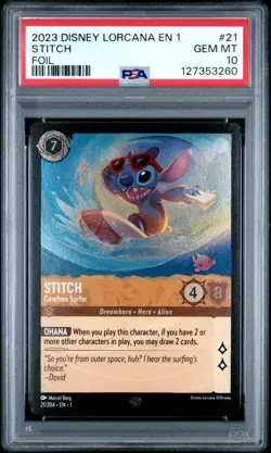 2023 DISNEY LORCANA EN 1-THE FIRST CHAPTER FOIL STITCH - CAREFREE SURFER PSA 10 - Image 1
