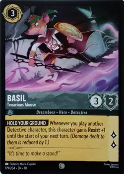 179/204 BASIL TENACIOUS MOUSE EN10 COMMON DISNEY LORCANA CARD - Image 1