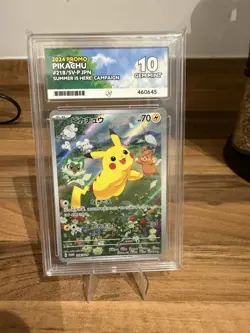 Pokemon Pikachu Card 218/Sv-p Summer Campaign Promo, Japanese Ace 10 Gem Mint - Image 1