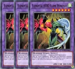 Yugioh - Elemental HERO Flame Wingman x 3 - 1st Edition NM - Free Holo Card - Image 1
