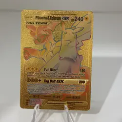 Pikachu & Zekrom GX Gold Foil Fan Art Textured Collector Pokemon Card 184/181... - Image 1