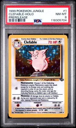 1999 POKEMON JUNGLE PRERELEASE #1 CLEFABLE-HOLO PSA 8 - Image 1