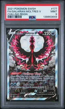 2021 POKEMON SWORD & SHIELD CHILLING REIGN FULL ART/GALARIAN MOLTRES V PSA 9 - Image 1