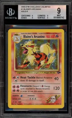 Pokemon Blaine's Arcanine Gym Challenge Unlimited Holo Rare #1 BGS 9 Mint - Image 1