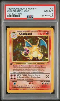 1999 POKEMON SPANISH 1ST ED #4 CHARIZARD-HOLO PSA 8 - Image 1
