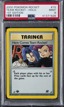 2000 POKEMON ROCKET 1ST EDITION #15 HERE COMES TEAM ROCKET!-HOLO PSA 9 - Image 1