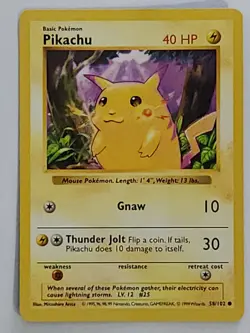 1995 Pikachu Gnaw Pokemon Card 40HP 58/102 Purple Background - Image 1