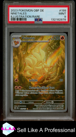 NINETALES ILLUSTRATION RARE POKEMON GERMAN OBF DE-OBSIDIAN FLAMES 2023 199 PSA 9 - Image 1