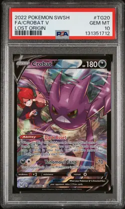 PSA 10 Crobat V TG20/TG30 Pokemon Lost Origin Full Art SWSH 2022 GEM MINT - Image 1