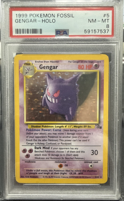 1999 POKEMON FOSSIL #5 GENGAR-HOLO PSA 8 - Image 1