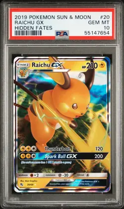 2019 POKEMON SUN & MOON HIDDEN FATES #20 RAICHU GX PSA 10 - Image 1