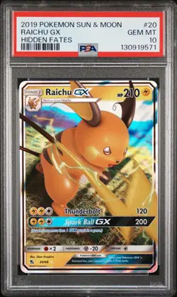 2019 POKEMON SUN & MOON HIDDEN FATES #20 RAICHU GX PSA 10 - Image 1