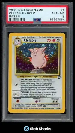 2000 POKEMON BASE SET 2 #5/130 CLEFABLE HOLO PSA 8 - Image 1