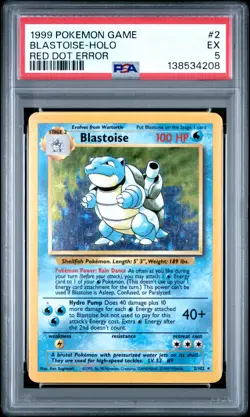 1999 POKEMON BASE SET UNLIMITED RED DOT ERROR #2 BLASTOISE-HOLO PSA 5 - Image 1