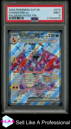 CHARIZARD EX POKEMON #074 2024 PALDEAN FATES TIN HOLO-FOIL DEUTSCH PSA 9 - Image 1