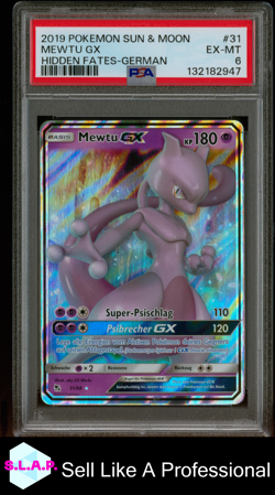 MEWTU GX HIDDEN FATES-GERMAN POKEMON SUN & MOON HIDDEN FATES 2019 31 PSA 6 - Image 1