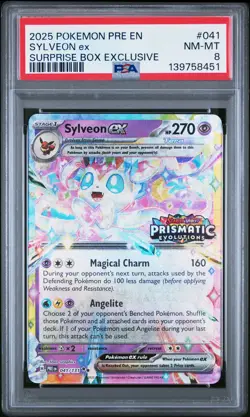 2025 POKEMON PRE EN-PRISMATIC EVOLUTIONS SURPRISE BOX EXCLUSIVE SYLVEON EX PSA 8 - Image 1