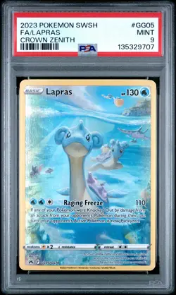 2023 POKEMON SWORD & SHIELD CROWN ZENITH #GG05 FULL ART/LAPRAS PSA 9 - Image 1