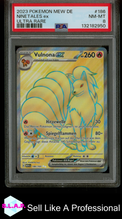 NINETALES EX ULTRA RARE POKEMON GERMAN MEW DE-151 2023 186 PSA 8 - Image 1