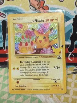 Birthday Pikachu 24 Holo Black Star Celebrations Promo Pokemon Card NM - Mint - Image 1